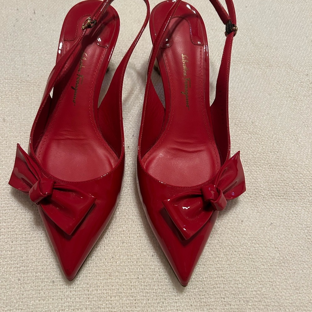 Salvatore Ferragamo Glossy Red Bow Heels